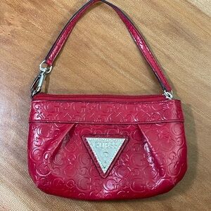 Vintage Y2K Guess USA Red Silver Wallet Clutch Wristlet Rhinestone Triangle Logo